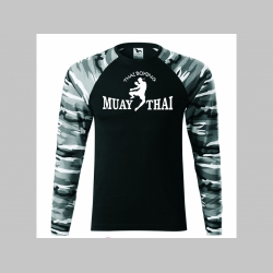 Thaiboxing - Muay Thai   pánske tričko (nie mikina!!) s dlhými rukávmi vo farbe " metro " čiernobiely maskáč gramáž 160 g/m2 materiál 100%bavlna